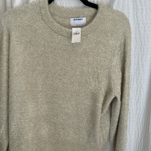 Cream Long Sleeve Fuzzy glitter Crop Top Vintage - Picture 1 of 4